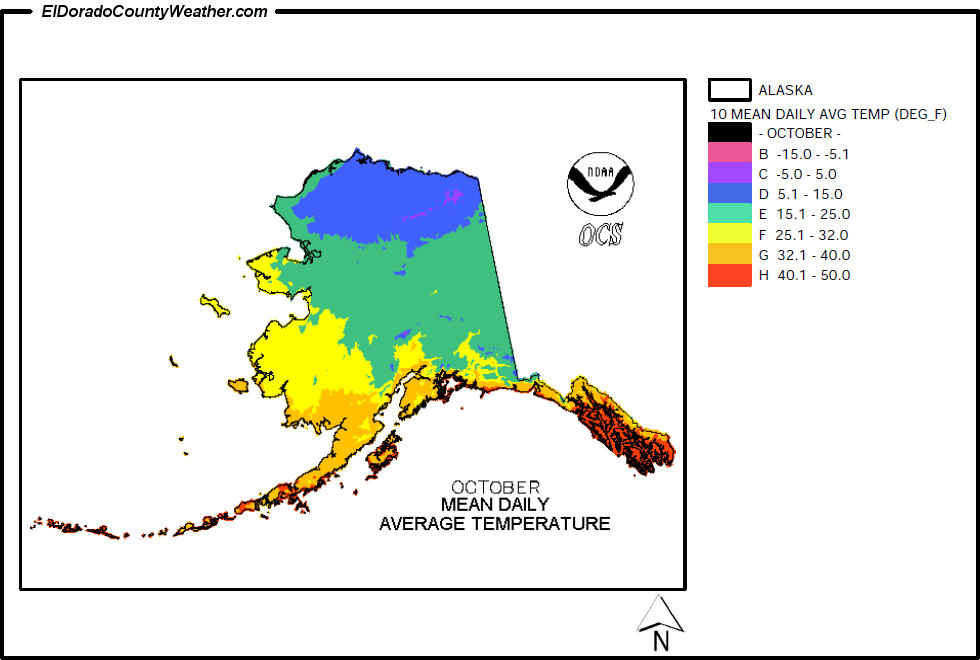 Alaska Climate Map for October Annual Mean Daily Average Temperature